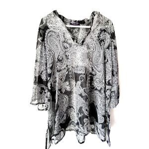 Roaman's  Women's Voile Plus Blouse black grey chic boho india light fabric 16 W